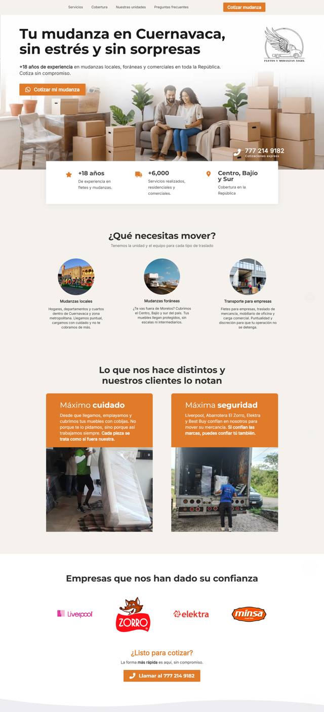 Página completa de Fletes y Mudanzas Ángel